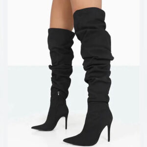 ALDO Yolando Black Suede Leather over the knee high heels boots Sz 37